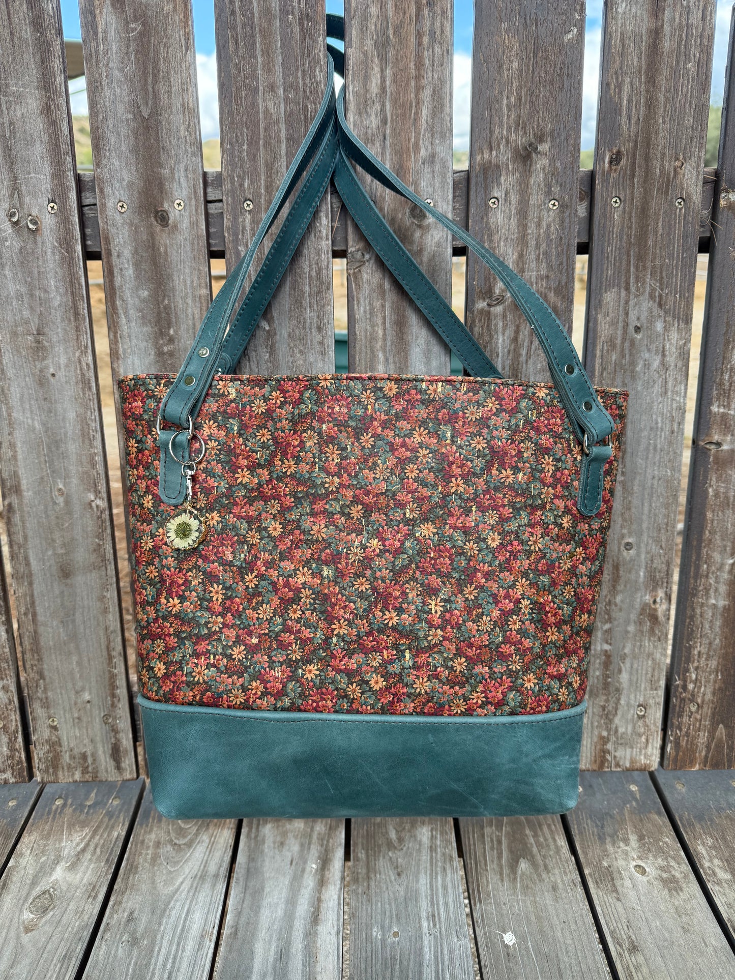 Teal Floral Tote