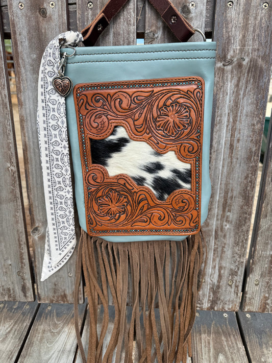 Dusty Teal Fringe Purse