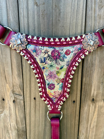 Metallic Floral Plum Breast Collar