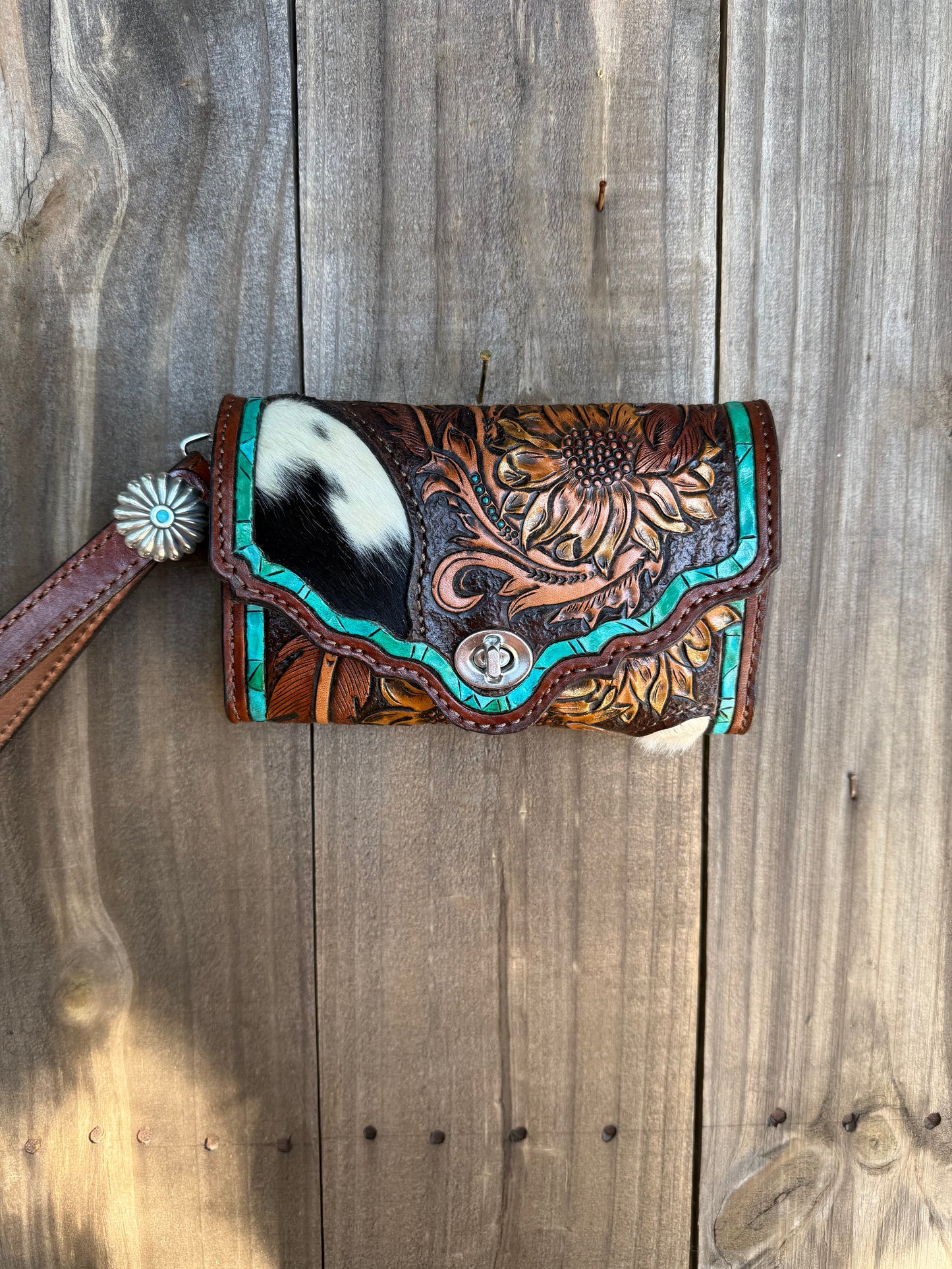 Sunflower and Cowhide Wallet