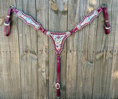 Metallic Floral Plum Breast Collar