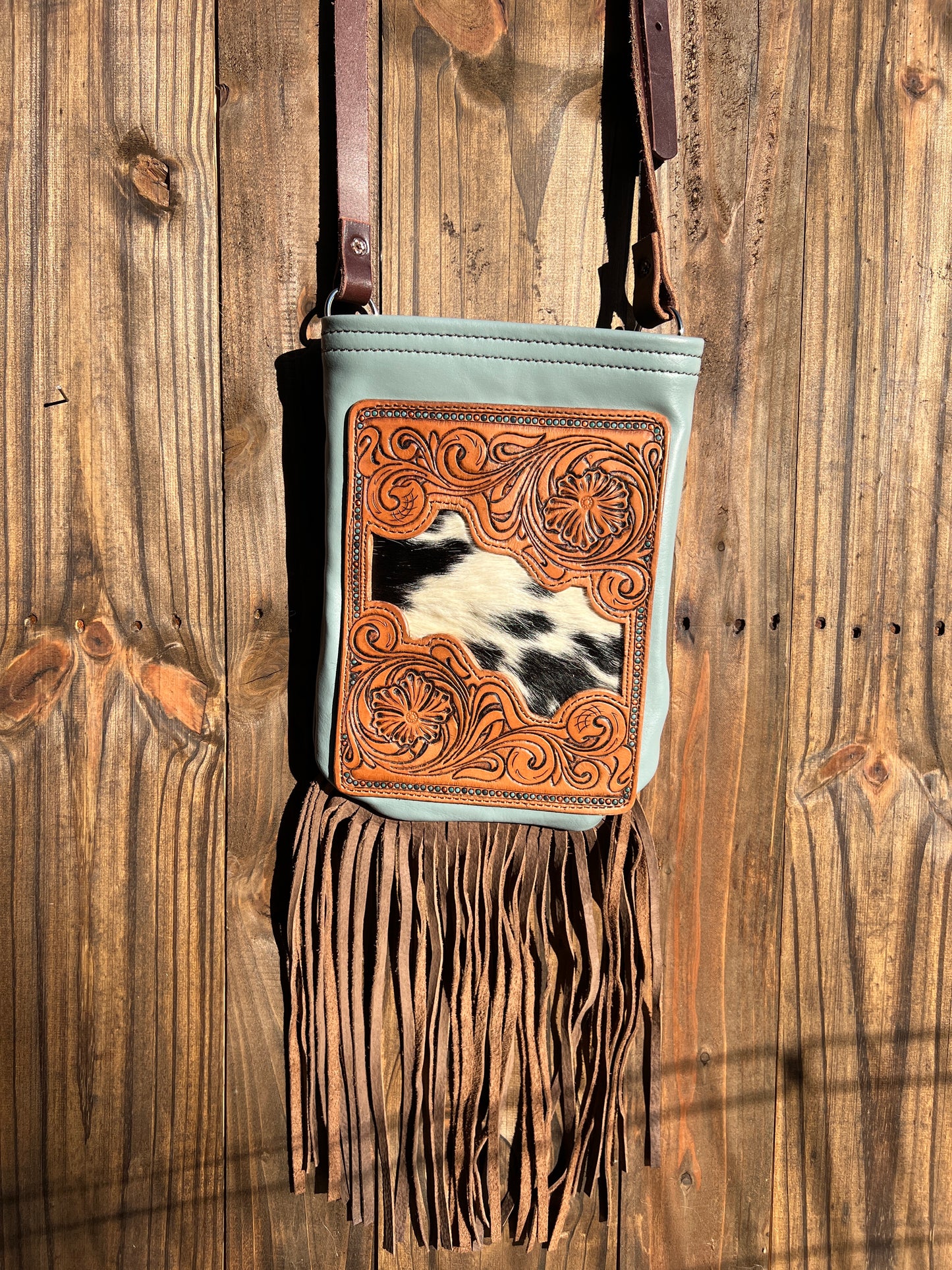 Dusty Teal Fringe Purse